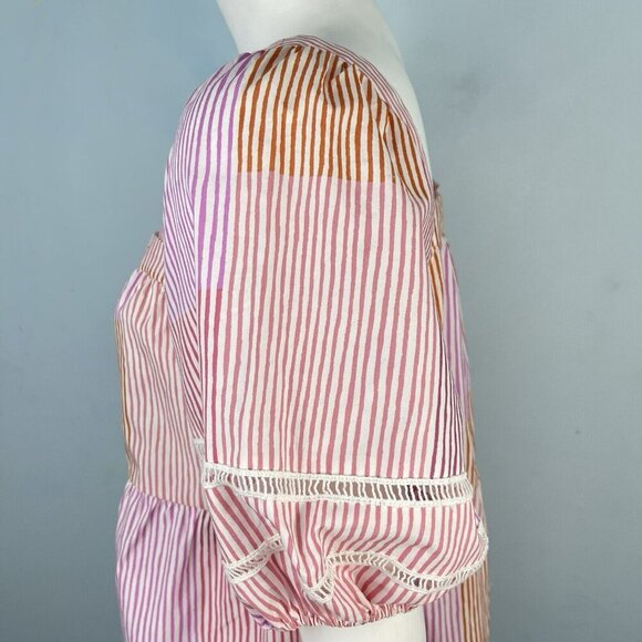 Anthropologie Maeve Gable Tiered Tunic Square Neck Puff Sleeves Top Pink -Small - Picture 6 of 15